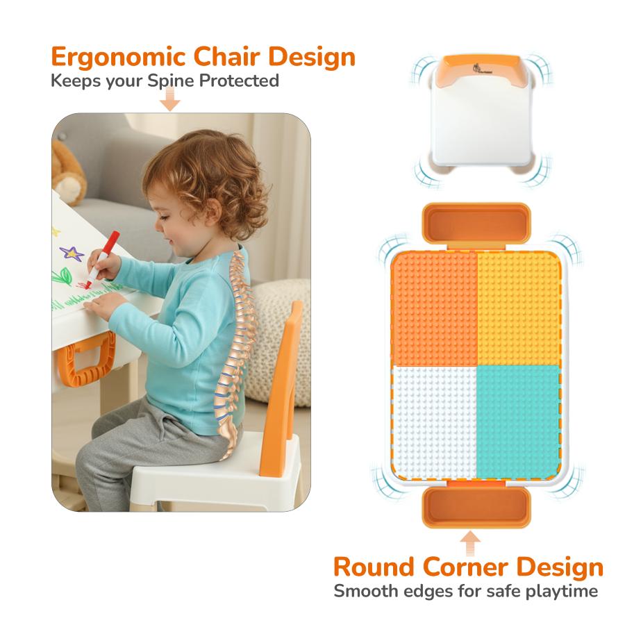 Little Genius Learner Study Table Set for Kids 4-in-1 Multifunctional Study Table With Portable, Safe & Smart Design - Grey Multi