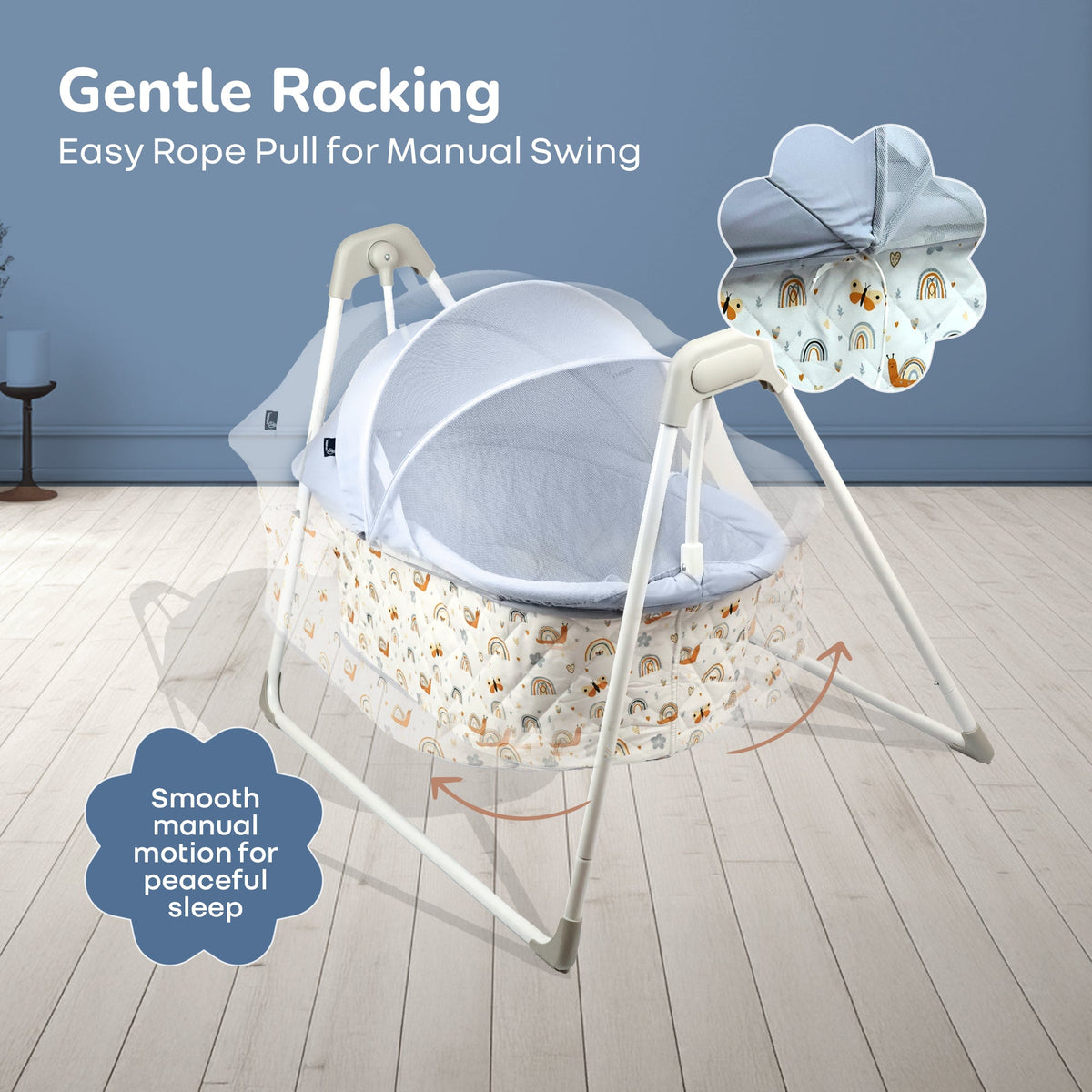 Lullabies Manual Baby Cradle Safe & Comfortable Baby Bed - Grey Multi
