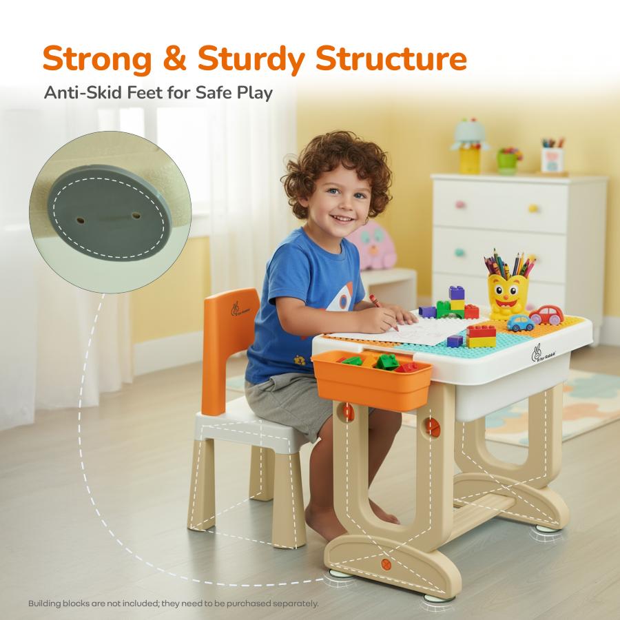 Little Genius Learner Study Table Set for Kids 4-in-1 Multifunctional Study Table With Portable, Safe & Smart Design - Grey Multi