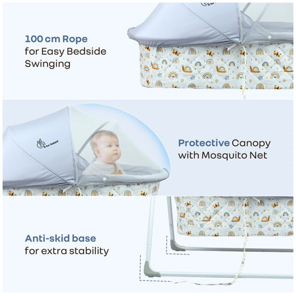Lullabies Manual Baby Cradle Safe & Comfortable Baby Bed - Grey Multi