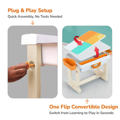 Little Genius Learner Study Table Set for Kids 4-in-1 Multifunctional Study Table With Portable, Safe & Smart Design - Grey Multi