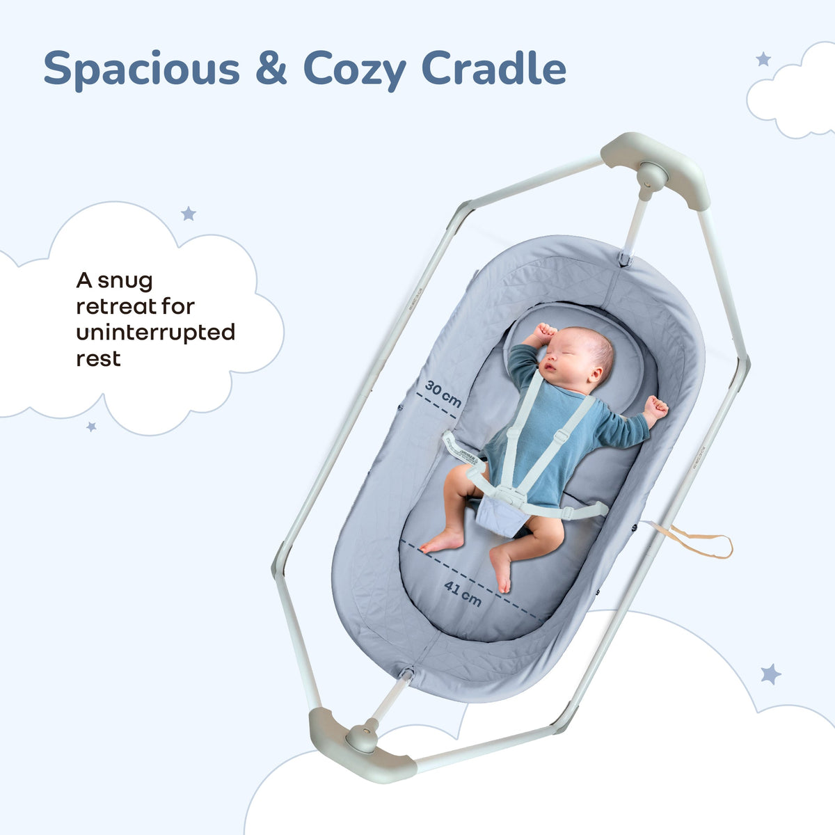 Lullabies Manual Baby Cradle Safe & Comfortable Baby Bed - Grey Multi