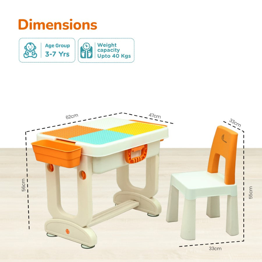 Little Genius Learner Study Table Set for Kids 4-in-1 Multifunctional Study Table With Portable, Safe & Smart Design - Grey Multi