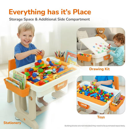 Little Genius Learner Study Table Set for Kids 4-in-1 Multifunctional Study Table With Portable, Safe & Smart Design - Grey Multi