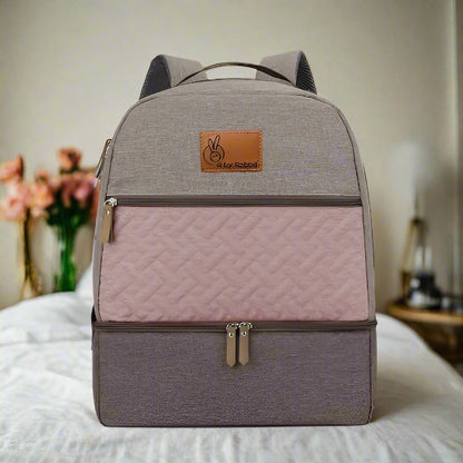Caramello Truffle – Large Capacity Diaper Bag with Stroller Attachment - Grey Pink