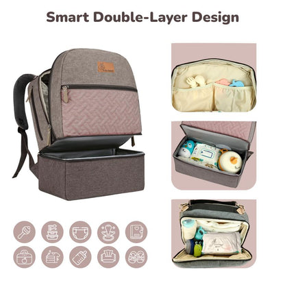 Caramello Truffle – Large Capacity Diaper Bag with Stroller Attachment - Grey Pink