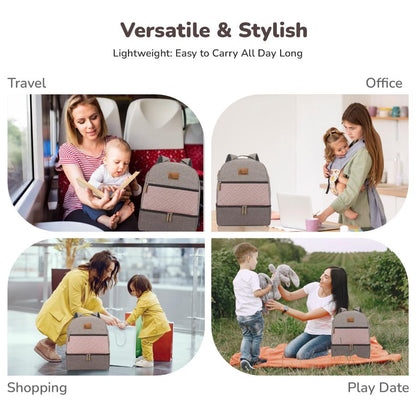 Caramello Truffle – Large Capacity Diaper Bag with Stroller Attachment - Grey Pink
