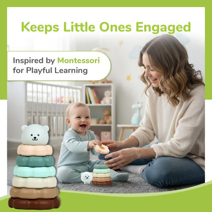 Orapple Teddy Stacker - Fun & Safe Educational Stacking Toy for Babies - Grey Teddy