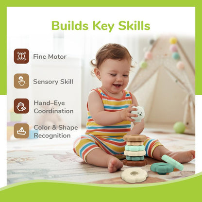 Orapple Teddy Stacker - Fun & Safe Educational Stacking Toy for Babies - Grey Teddy