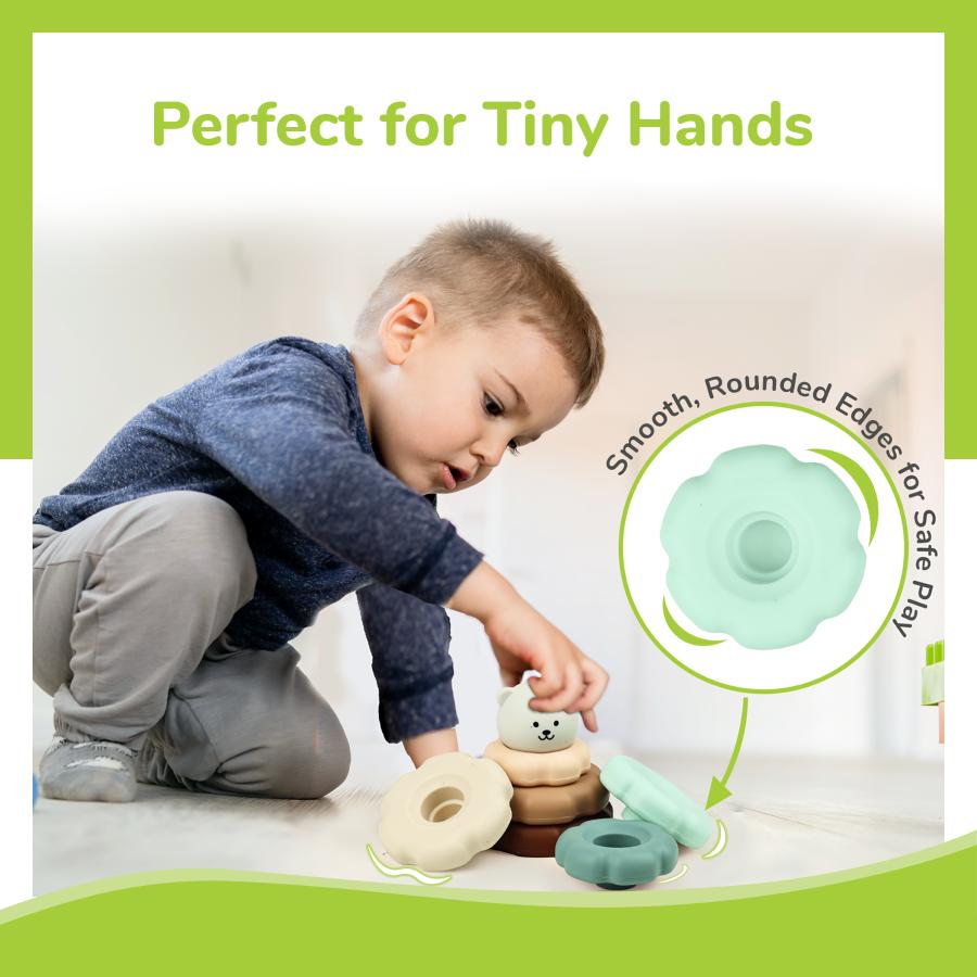 Orapple Teddy Stacker - Fun & Safe Educational Stacking Toy for Babies - Grey Teddy