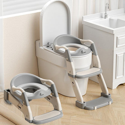 Hilltop Trainer 2-In-1 Step Stool And Potty Seat For Kids With Adjustable Height - Grey White