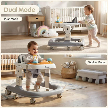 Little Feet Sportz Baby Walker 2-in-1 Walker Turn Push Walker - Grey White