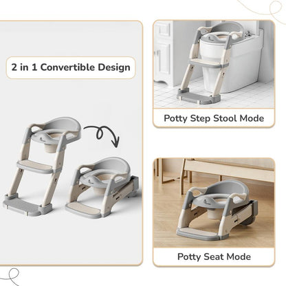 Hilltop Trainer 2-In-1 Step Stool And Potty Seat For Kids With Adjustable Height - Grey White
