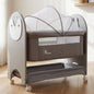 Lullabies Woodsy Snowy Baby Cradle, MDF Wood, 360° Wheels, Mosquito Net & Storage Basket - Grey White