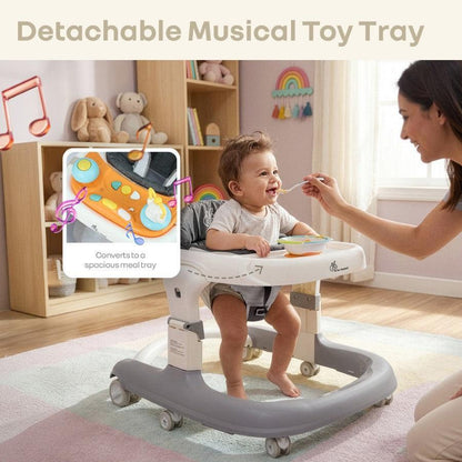 Little Feet Sportz Baby Walker 2-in-1 Walker Turn Push Walker - Grey White