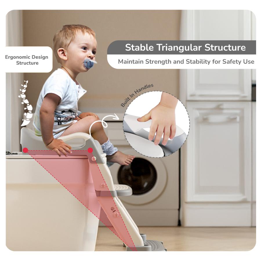 Hilltop Trainer 2-In-1 Step Stool And Potty Seat For Kids With Adjustable Height - Grey White