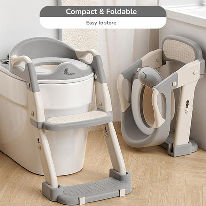 Hilltop Trainer 2-In-1 Step Stool And Potty Seat For Kids With Adjustable Height - Grey White
