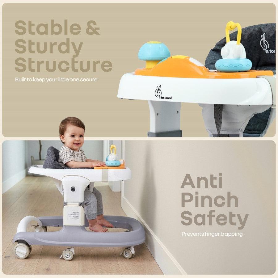 Little Feet Sportz Baby Walker 2-in-1 Walker Turn Push Walker - Grey White