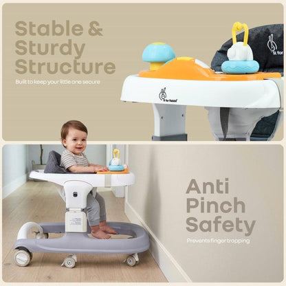Little Feet Sportz Baby Walker 2-in-1 Walker Turn Push Walker - Grey White