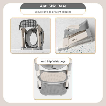 Hilltop Trainer 2-In-1 Step Stool And Potty Seat For Kids With Adjustable Height - Grey White
