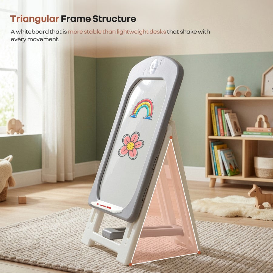 Little Genius Doodle Kids Whiteboard for Drawing & Learning – Foldable BPA Free Board with 7 Height Adjustments, Storage Tray & Stable Frame for Creative Activities (Age 3–7 Years) - Grey White