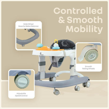Little Feet Sportz Baby Walker 2-in-1 Walker Turn Push Walker - Grey White