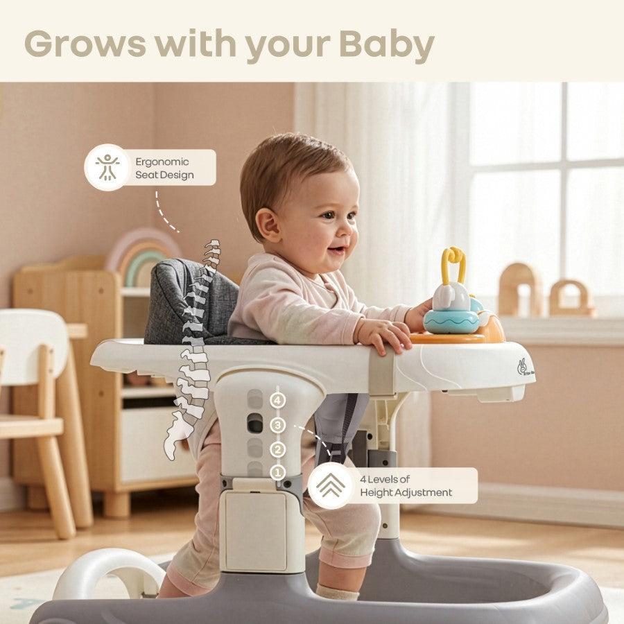 Little Feet Sportz Baby Walker 2-in-1 Walker Turn Push Walker - Grey White