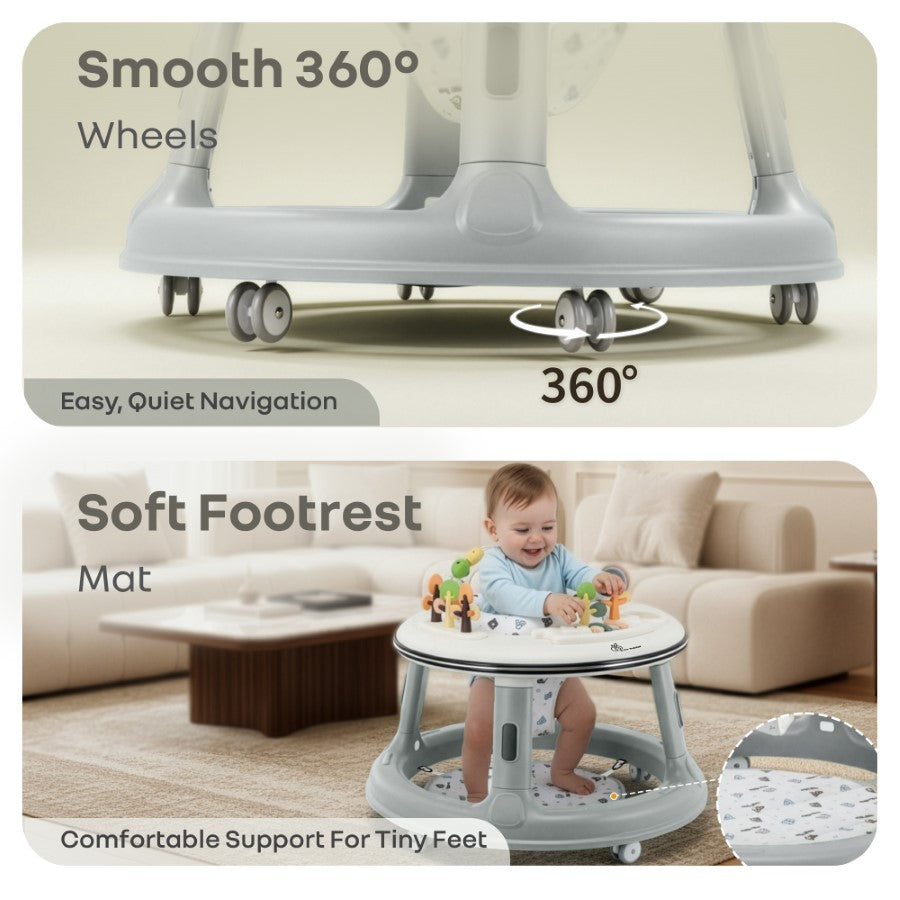 Little Feet Hopper 2-in-1 Baby Walker Cum Activity Table - Grey White