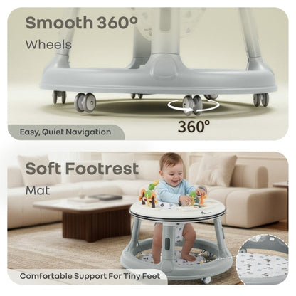 Little Feet Hopper 2-in-1 Baby Walker Cum Activity Table - Grey White