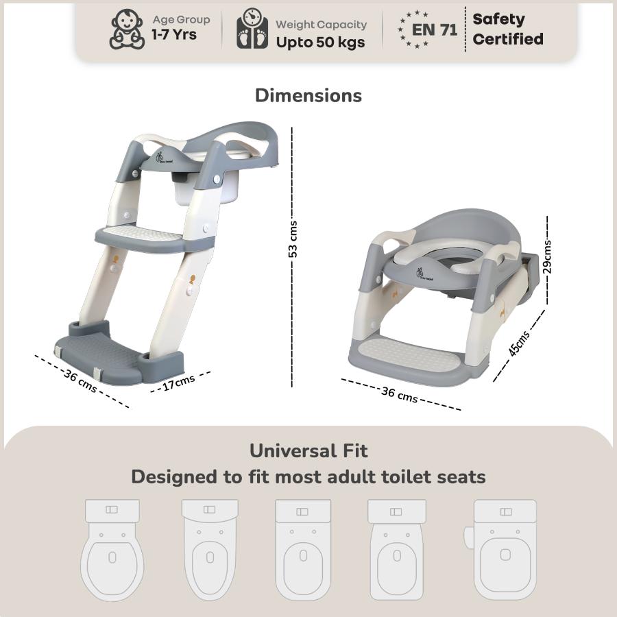 Hilltop Trainer 2-In-1 Step Stool And Potty Seat For Kids With Adjustable Height - Grey White