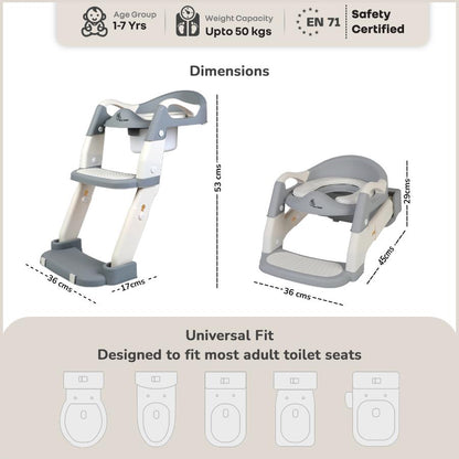 Hilltop Trainer 2-In-1 Step Stool And Potty Seat For Kids With Adjustable Height - Grey White