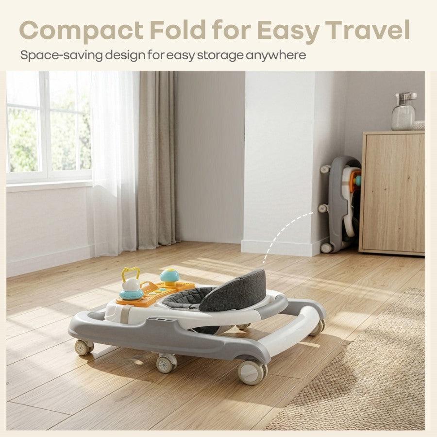 Little Feet Sportz Baby Walker 2-in-1 Walker Turn Push Walker - Grey White