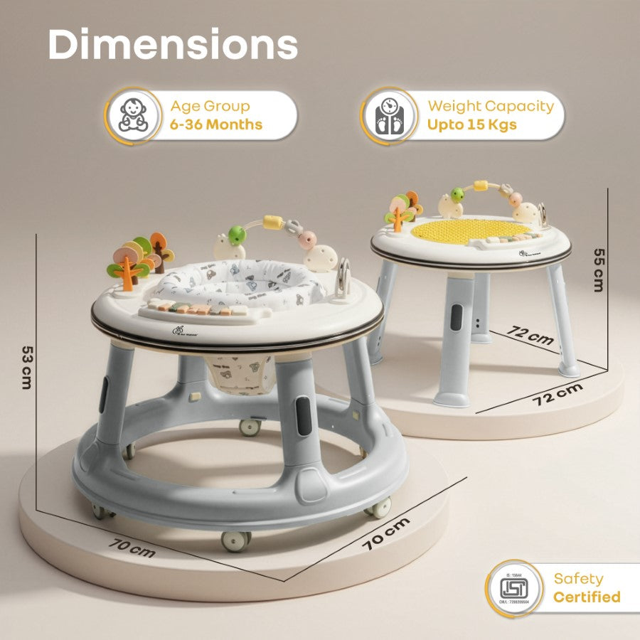 Little Feet Hopper 2-in-1 Baby Walker Cum Activity Table - Grey White