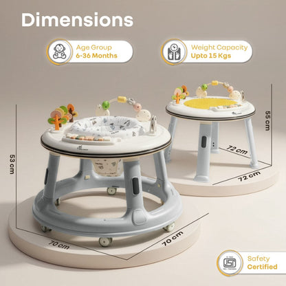 Little Feet Hopper 2-in-1 Baby Walker Cum Activity Table - Grey White