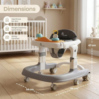 Little Feet Sportz Baby Walker 2-in-1 Walker Turn Push Walker - Grey White
