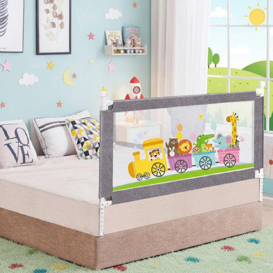 Safari Bed Rail for Baby With Adjustable Height, Mesh & Storage Pocket - Grey