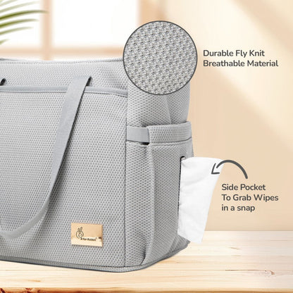 Caramello Tote Multi Purpose Diaper Bag With Spacious Storage - Grey