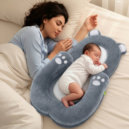 Snuggy Teddy Baby Lounger Nest - 4 in 1 Multipurpose Baby Bedding with Head Support Pillow, Plush Fabric, U-Shaped Cushion Design & Travel Friendly Baby Nest (0+ Months) - Grey