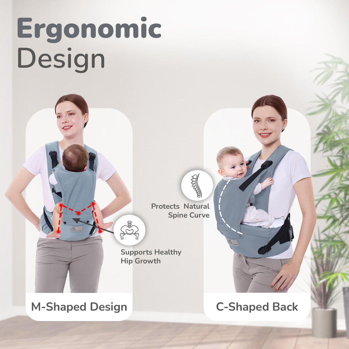 Upsy Daisy Cozy Ergonomic 5-in-1 Hip Sit Baby Carrier for All-Day Comfort - Grey