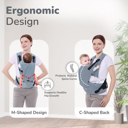 Upsy Daisy Cozy Ergonomic 5-in-1 Hip Sit Baby Carrier for All-Day Comfort - Grey