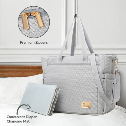 Caramello Tote Multi Purpose Diaper Bag With Spacious Storage - Grey