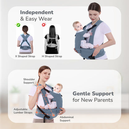 Upsy Daisy Cozy Ergonomic 5-in-1 Hip Sit Baby Carrier for All-Day Comfort - Grey