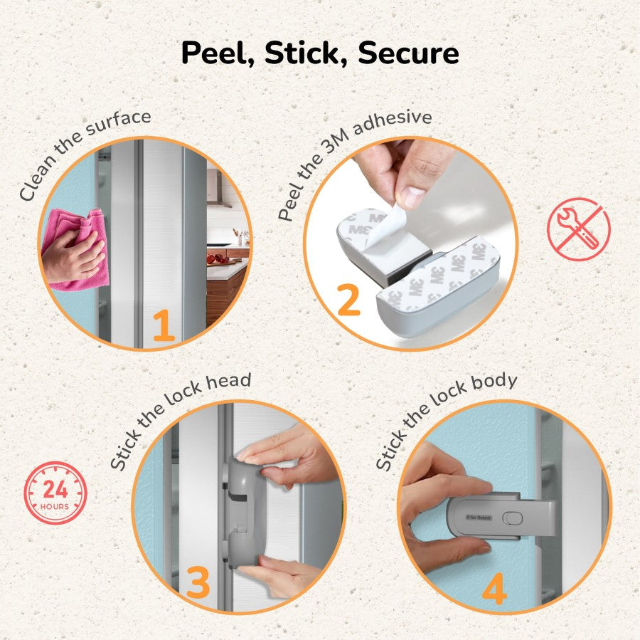 Protector Plus Fridge Locker Baby Safety Fridge Lock with 3M Adhesive - Grey