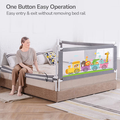 Safari Bed Rail for Baby With Adjustable Height, Mesh & Storage Pocket - Grey