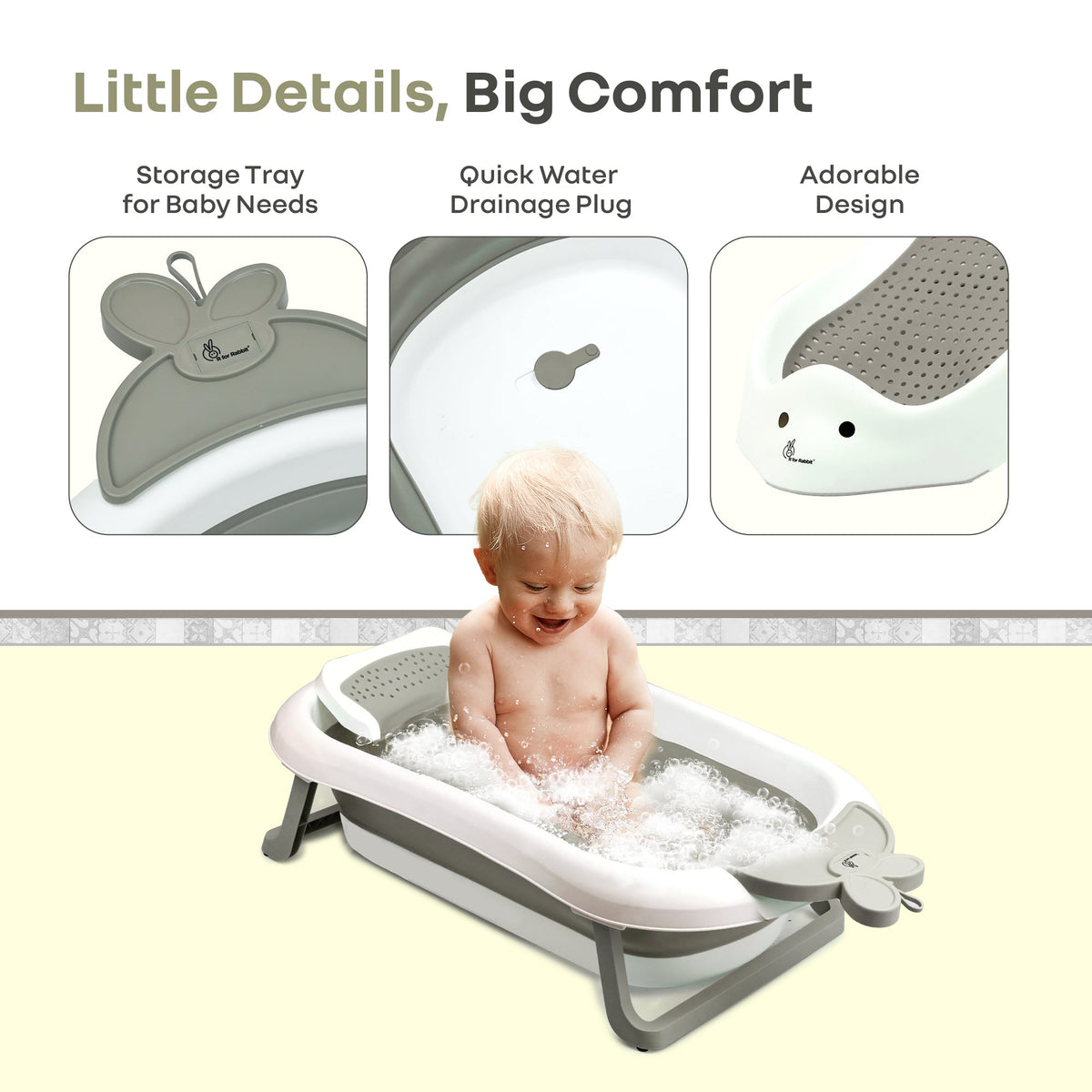 Bubble Double Bunny by R for Rabbit 3-in-1 Baby Bath Tub & Bather - Grey