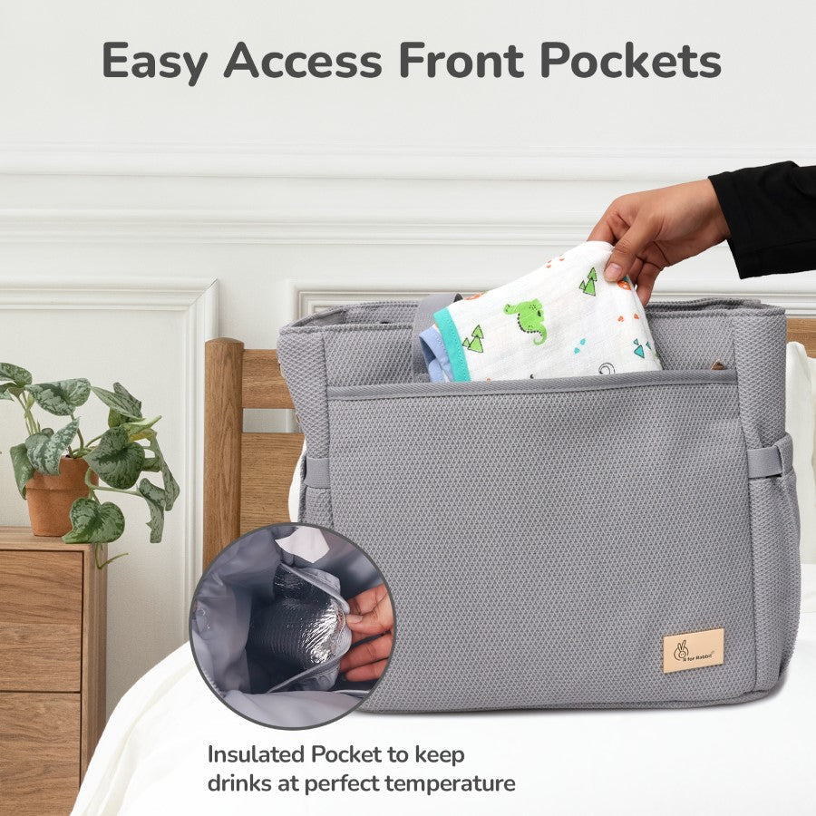 Caramello Tote Multi Purpose Diaper Bag With Spacious Storage - Grey