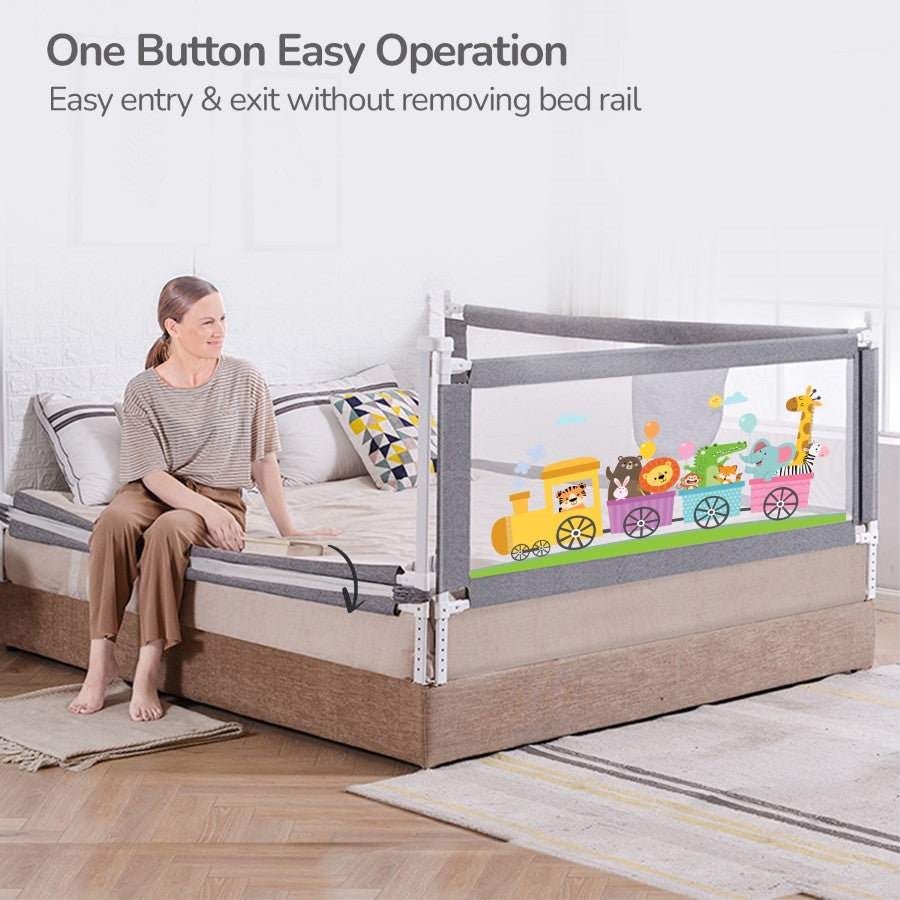 Safari Bed Rail for Baby Easy Install, Anti-Fall Safeguard for Toddler Safety - Grey