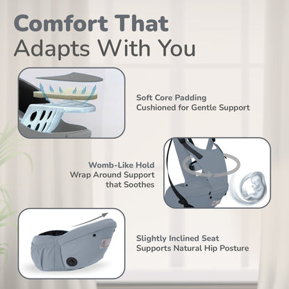 Upsy Daisy Cozy Ergonomic 5-in-1 Hip Sit Baby Carrier for All-Day Comfort - Grey
