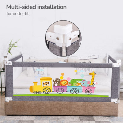 Safari Bed Rail for Baby With Adjustable Height, Mesh & Storage Pocket - Grey