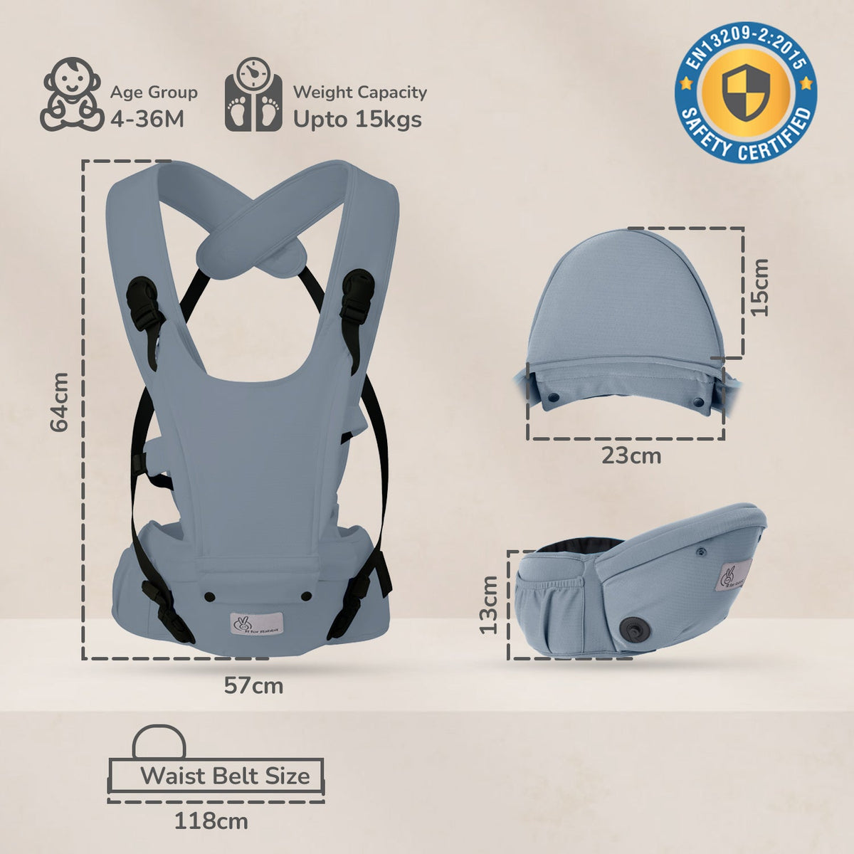 Upsy Daisy Cozy Ergonomic 5-in-1 Hip Sit Baby Carrier for All-Day Comfort - Grey